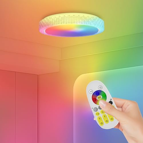 FIVMEN LED Deckenleuchte Rund Kristall 48W Deckenlampe Lampe Badlampe Flurlampe Decke Dimmbar RGB IP44 Wasserfest Deckenbeleuchtung mit Fernbedienung