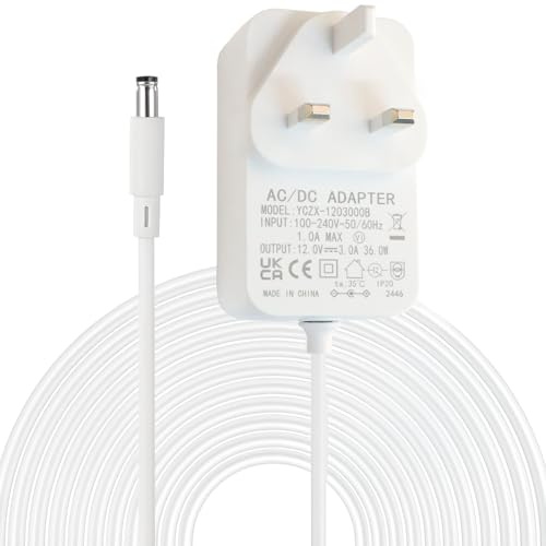 12V 3A Power Supply Adapter, AC/DC Adapter 100-240V 50/60Hz with 1.2m Cable, 5.5mm x 2.1mm Openreach Power Cable Compatible with BT-Openreach ONT Openreach EchoLife-HG612-Fibre-optic-Modem