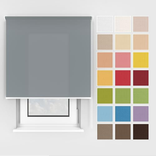 Estika Rollo mit Bohren Deckenmontage und Wandmontage, Breite: 140 cm, Höhe: 150 cm, Farbe: Grau 1, 25 Stoff Farben, Fenster rollos für innen, Sichtschutz für Fenster und Balkontür