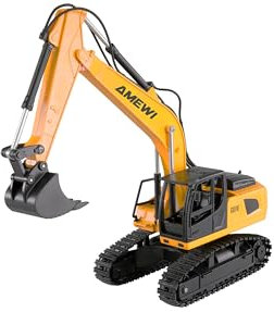 Amewi G011E Kettenbagger 9-Kanal 1:24 RTR ferngesteuert RC Baustelle Kind ab 6 Jahre, Gelb-schwarz