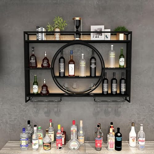 Supports à Vin Muraux avec Porte-Verre, Présentoir De Bouteille De Vin Et De Fer en Verre, Porte-vin Moderne avec étagères pour Le Stockage élégant du Vin, éta, Black, 100x15x80cm
