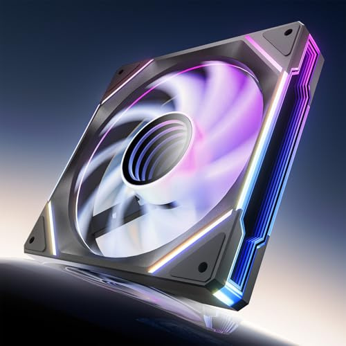 AsiaHorse 140mm PC Gehäuselüfter, AMICI Mega-A14 ARGB PWM Lüfter (Auspuff) mit Dual-Sided Infinity Mirror, HDB-Lager, 5V 3-Pin Sync, Kabelmanagement (Schwarz, 1 Stück)