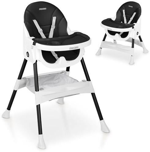 Ricokids Chaise haute pour bébé - À partir de 6 mois - Réglable en hauteur - Planche à manger amovible - Ceinture de sécurité - Noir