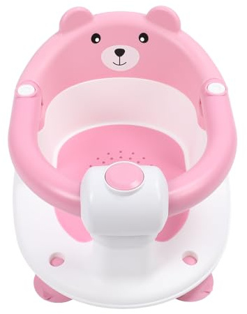 Silla de baño infantil para bebés asiento de baño asiento no slip ergonómico taburete de ducha de plástico resistente para el baño para el baño recién nacidos 31.5x40.5cm (Rosado)
