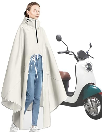 Bkljkf Poncho de lluvia | Poncho de lluvia con capucha para mujer, impermeable, con cordón ajustable para motociclismo, patinaje, beige, L
