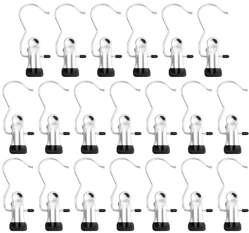 20Pz Mollette Bucato Acciaio Inox,Grucce Con Pinze,Clip Per Bucato,Gancio Antiscivolo,Ganci Appendiabiti Metallo Per Pantaloni,Scarpe,Asciugamani,Pantaloni,Calze(Nero)