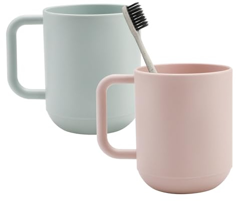 2 Pezzi spessore Porta Spazzolini da Denti in plastica tazza con maniglia, 400 ML indissolubile riutilizzabile Porta Spazzolini Bagn, Bicchiere Portaspazzolini multifunzionali per viaggio(blu, grigio)