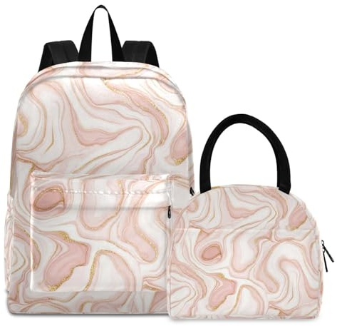 RPLIFE Mochila refrigeradora impermeable con diseño de remolinos de mármol, color dorado, para niñas con lonchera