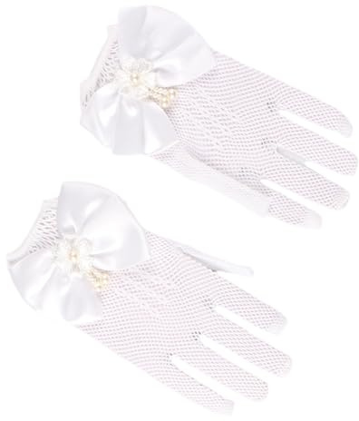 Lerpwige Gants de robe pour filles - Jolies perles - Valeurs résille - Avec design en dentelle délicate - Pour mariages, anniversaires et événements de danse - Gants de danse pour filles, Blanc