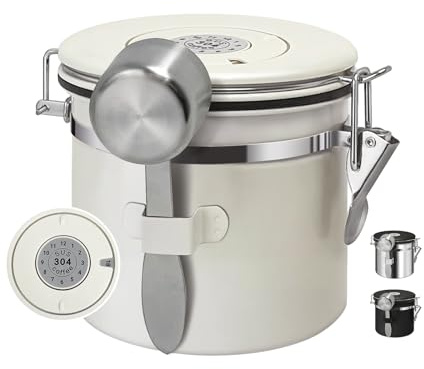 1.2L Airtight Vacuum Coffee Canister, Stainless Steel Storage Container for Coffee Beans and Grounds with Scoop.Suitable for coffee powder, coffee beans, rice, tea leaves, sugar, flour, and grains