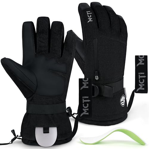 MCTi Pro Wrist Support Ski Gloves for Men, Winter Snowboard Gloves with Wrist Guard, Waterproof, 3M Thinsulate Warm, High Abrasion Resistance Black-XL