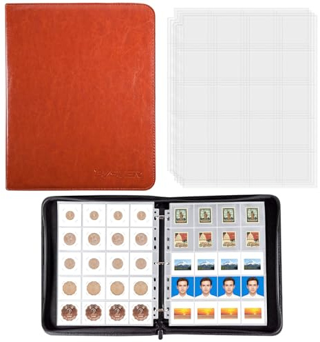 BYSTER Coin Collection Book, 30 Pack 600 Pockets Coin Sleeves, Coin Collection Holder Album, Coin Collection Organizer Storage Box Case (Coin Flips Not Included), Reddish Brown