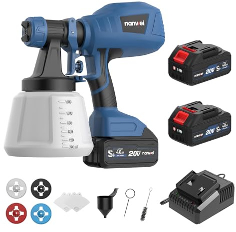 NANWEI Batteridriven färgspruta, kompatibel med Makita 18 V-batteri, sprutpistol med 1 200 ml behållare, staketfärgspruta med 4 munstycken och 3 spraymönster (med batteri och laddare)