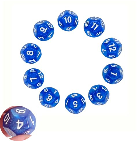Yeenano Dado12 Facce,10 Pezzi D12 Dadi Chiaro,Blu Trasparente Poliedrici Dadi,Gioco Dadi,Set Di Dadi,Juego de Dados,per DND MTG Rpg Giochi di Ruolo Dungeons And Dragons