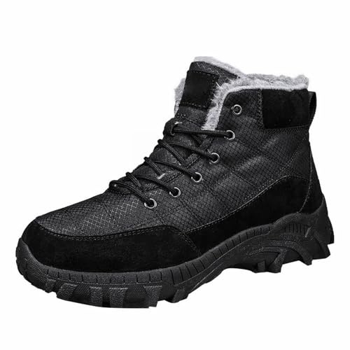Snöskor herr fleece, vinterskor herr med snörning, utomhusskor, lätta vandringsskor, varma fodrade fritidsskor, andas, bekväma herrskor (storlek 38–48), svart, 48 EU