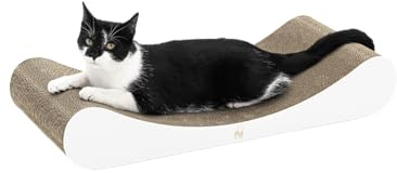 Petrebels Kratzpappe Lily 75, Katzen Kratzbrett aus sehr stabilem Karton, Kratzkarton 75 x 31 x 13 cm, Farbe Weiß