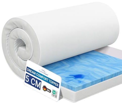 MKS Dream Komfort H3/H4 80 x 200, 5 cm de espuma viscoelástica y gel Topper, cubrecolchón ergonómico de espuma de gel para tumbarse sin presión, clima fresco para dormir y la mejor comodidad