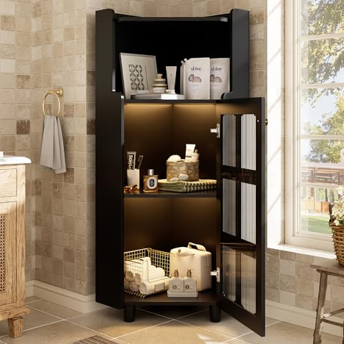 NADEUSAK Armadio ad angolo nero, 60 x 120 cm, con superficie laccata, moderna cassettiera angolare per soggiorno, libreria, bagno