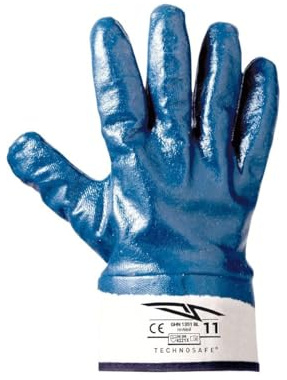 SADISRLS Guanti da lavoro blu/bianco NBR spalmati nitrile, resistenti all'abrasione, oli, idrocarburi e agenti chimici con polsino di sicurezza, benzinai, tg. 9/10/11, 10 paia (11)