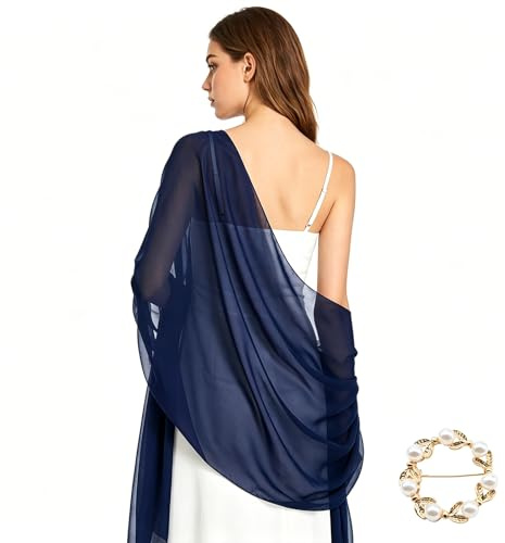 Scettar Stola für Abendkleid mit Perlen-Broschen aus Chiffon, elegant, leicht, als Stola und Schal nutzbar, für Kleider, Brautkleid, Sommerhochzeit und Party, 200x72 cm