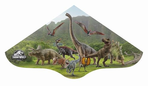 Günther Flugspiele 1280 - Aquilone monofilo Jurassic World Escape, ca. 98 x 53 cm, aquilone per bambini in robusta pellicola in PE, per bambini dai 4 anni in su, con maniglia e cordino inclusi