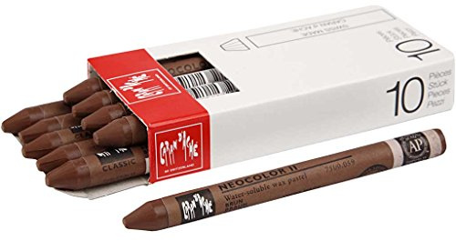 Caran d'Ache NEOCOLOR II 059 BRAUN/BROWN (7500.059) / Pastelle 10 Stück (1er Pack)/ aus Wasservermalbarem Wachs/Für Papier Karton Glas Holz Leder Stoff Stein