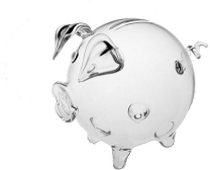 Oberstdorfer Glashütte Sparschwein, Sparbüchse, Glassparschwein klares mundgeblasenes Kristallglas Durchmesser ca. 8 cm, Länge ca. 11 cm