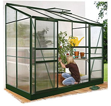 Ida 5200 Alu-Anlehngewächshaus grün HKP 4 mm 5,2 m² incl. Fundament und 1 Dachfenster