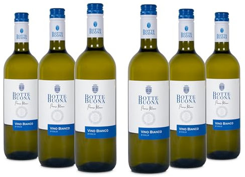 BotteBuona Weißwein Trebbiano Rubicone IGT, Frischer Geschmack und Blumiges Bouquet, 11% Vol., Karton mit 6 Flaschen mit jeweils 750 ml