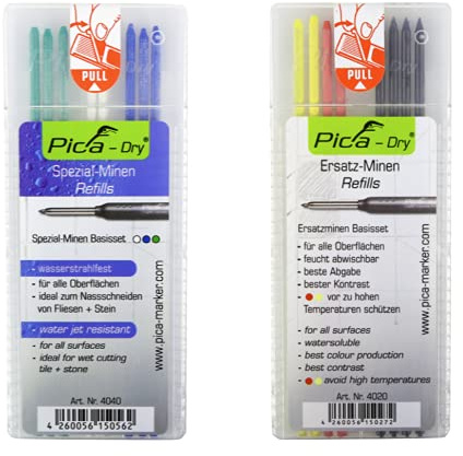 Pica DRY Ersatzminen Basis Set Bunt Wasserlöslich Multi Use 8 tlg. + Spezialminen Basis Set Wasserstrahlfest 8 tlg.