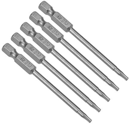 sourcing map Lot de 5 embouts de tournevis Torx magnétiques T10 à tige hexagonale de 75 mm de long S2 en acier hautement allié