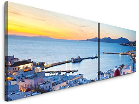 Paul Sinus Art Griechenland Skyline 180x50cm - 2 Wandbilder je 50x90cm - Kunstdrucke - Wandbild - Leinwandbilder fertig auf Rahmen
