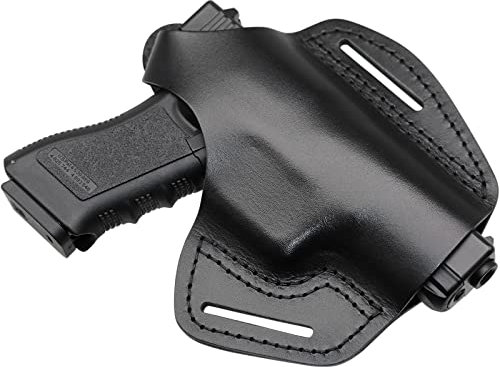 MAYMOC fondina in pelle 2 slot OWB compatibile per Glock 17 19 22 26 32 33 / S&W M&P Shield/Springfield XD e XDS/Plus tutte le pistole di dimensioni simili Cintura lato destro - nero