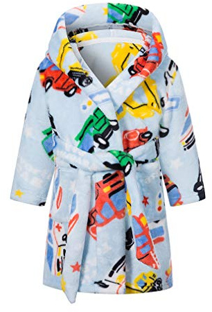DELEY Peignoir Enfants Pyjamas à Capuche, Voitures Arc-en-Ciel, 2-3 Ans