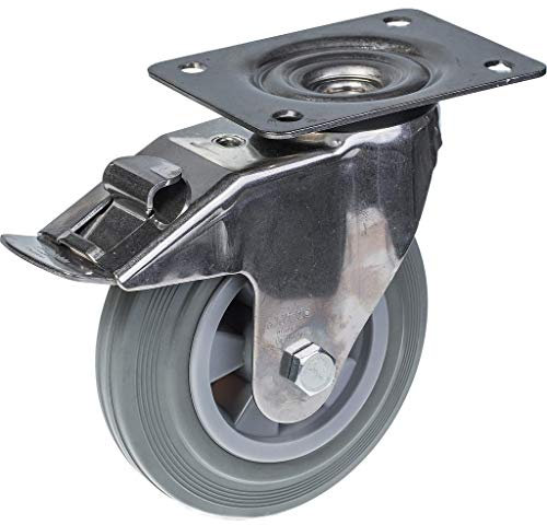 160mm 6 Edelstahlrolle mit grauer Gummiplatte montiert Drehgelenk + Bremse 135kg
