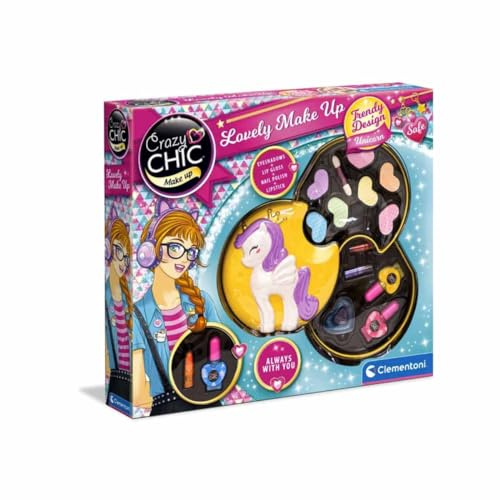 Clementoni - 18643 - Crazy Chic Make Up - Lovely Make Up - Palette de Maquillage Licorne pour Enfants - avec Divers Produits Cosmétiques - Vernis, Gloss, Eyeliner, Etc.