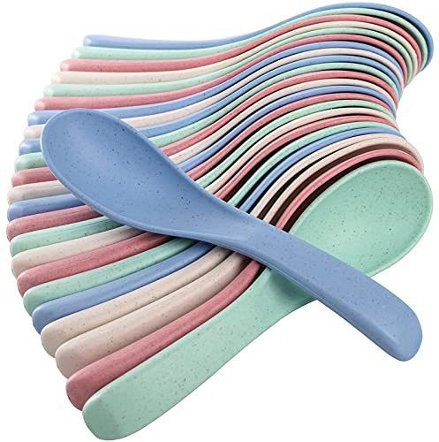 WUWEOT 24 Pack Wheat Straw Soup Spoons, 6 Inches Colourful Unbreakable Meal Spoon, Cereal Dinner Spoon, Microwave Dishwasher Safe