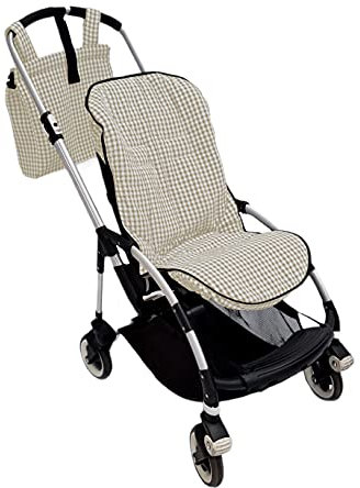 Conjunto colchoneta o funda y bolsa panera para silla carrito compatible con Bugaboo Bee. Vichy (Arena)
