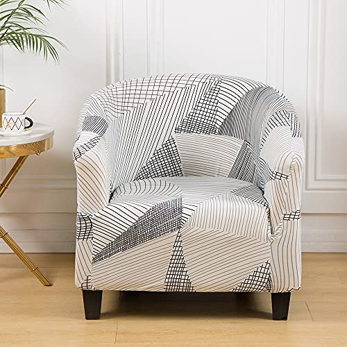 Bestenrose Sesselschoner SesselüBerwurf Elastisch Stretch Bedruckte Sesselhusse FüR Cafe Stuhl Clubsessel Stretch Husse SofaüBerwurf (Schwarz-Weiß-Gitter)