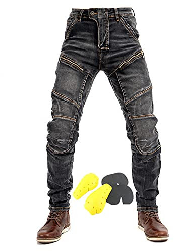 SHAIYOU Herren Motorradhose,Motorrad Biker Trousers Freizeit Hose Fahrrad Riding Jeans Schutzhose,Outdoor Offroad Combat Tactical Hose Mit Vielen Taschen Und 4 Schutzausrüstung (Schwarz,L)