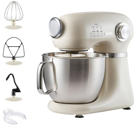 Geepas 1000W Tilt-Head Stand Food Mixer | 5L Kitchen Electric Standing Mixer With Dough Hook, Whisk, Beater & Stainless Steel Mixing Bowl For Baking, Salad | 3-in-1 Cake Mixer, 12 Speed & Pulse