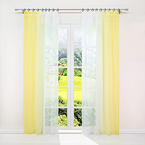 SCHOAL Gardinen mit Kräuselband Transparente Vorhänge Voile Fensterschal Modern Gardinenschal Farbverlauf 2 Stück BxH 140x245cm Gelb