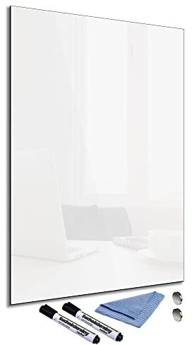 Glas-Magnettafel Weiß 40x60 cm Whiteboard Wand Beschreibbar Magnetisch Pinnwand Küche Office Büro mit Zubehör Wochenplaner Abwischbar Deko Memoboard Tafel