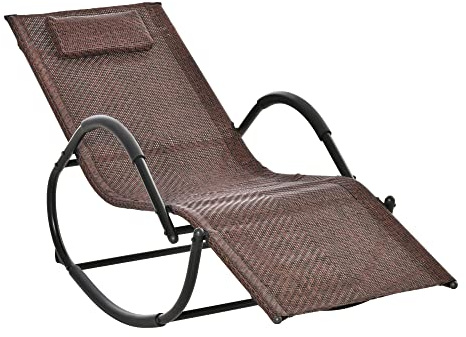 Outsunny Outdoor Schaukelliege mit Armlehnen Kopfstütze und Rattaneffekt für Garten Terrasse Patio Max. Belastung 160 kg 61x160x79 cm Braun