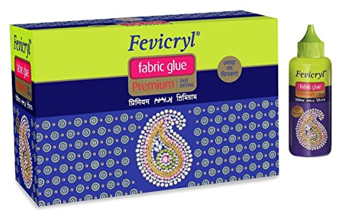 JP Arts & Crafts Fevicryl - Colla per tessuti per pietre preziose, strass acrilici, abbigliamento, scarpe, rilegature adesive, lavabile in lavatrice, 80 ml, senza cuciture, 80 ml, per applicazioni di