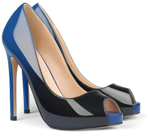 Eithy Women's Thin High Heels Pumps Platforms Shoes for Party Daily Wears Blue Black 7.5 US