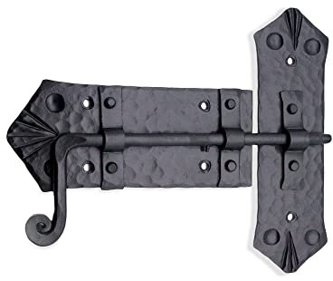 Black Wrought Iron Slide Bolt Door Latch, Hand Forged Wrought Iron Cabinet Catch Barn Gate Shed Lock Rustic Antique Furniture Home Decor