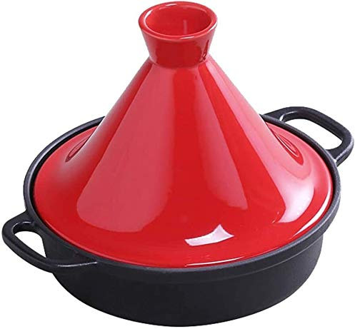 Casserole Plats à tajine en Fonte 20 cm, marmite à tajine avec Base en Fonte émaillée et Couvercle en Forme de cône