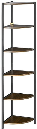 HOMCOM Libreria Moderna Angolare a 6 Ripiani in Metallo e MDF, Mobile Libreria a Parete per Salotto e Studio, 34x34x166cm