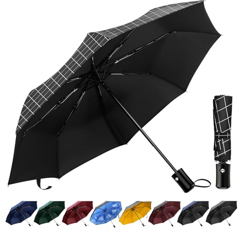 TechRise Parapluie Pliant Automatique, Parapluie Homme Parapluie de voyage résistant à la pluie de résistance compacte de haute qualité pour les hommes et les femmes poignée non glissante
